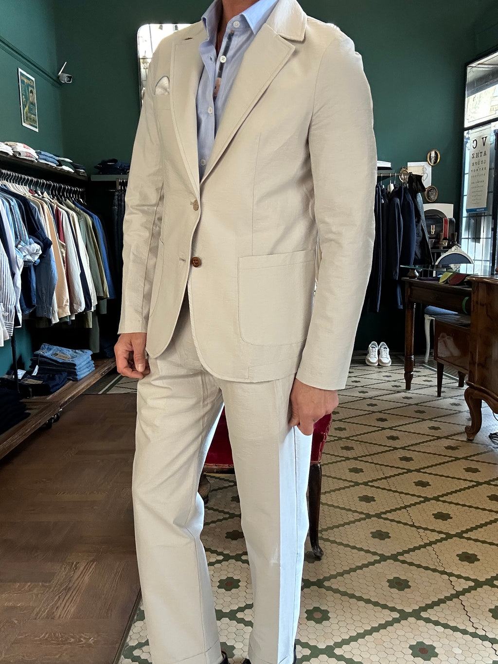 Koon trousers with double pleats in embossed cotton