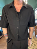 Oversized short-sleeve linen blend shirt