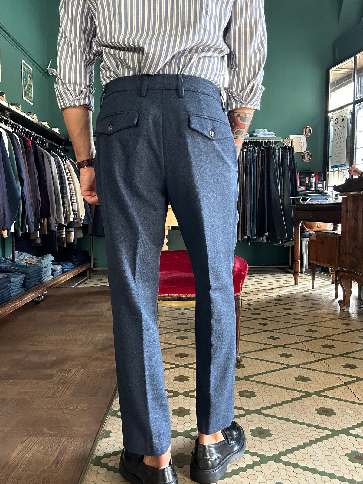 Pantalone Carrot doppia pence mistolana made in Italy