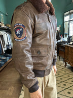 TOP GUN® VINTAGE PREMIUM "TOP HOOK" LEATHER JACKET WITH REMOVABLE MOUTON COLLAR