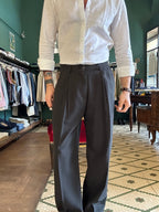 Linen blend oversized trousers with pleats