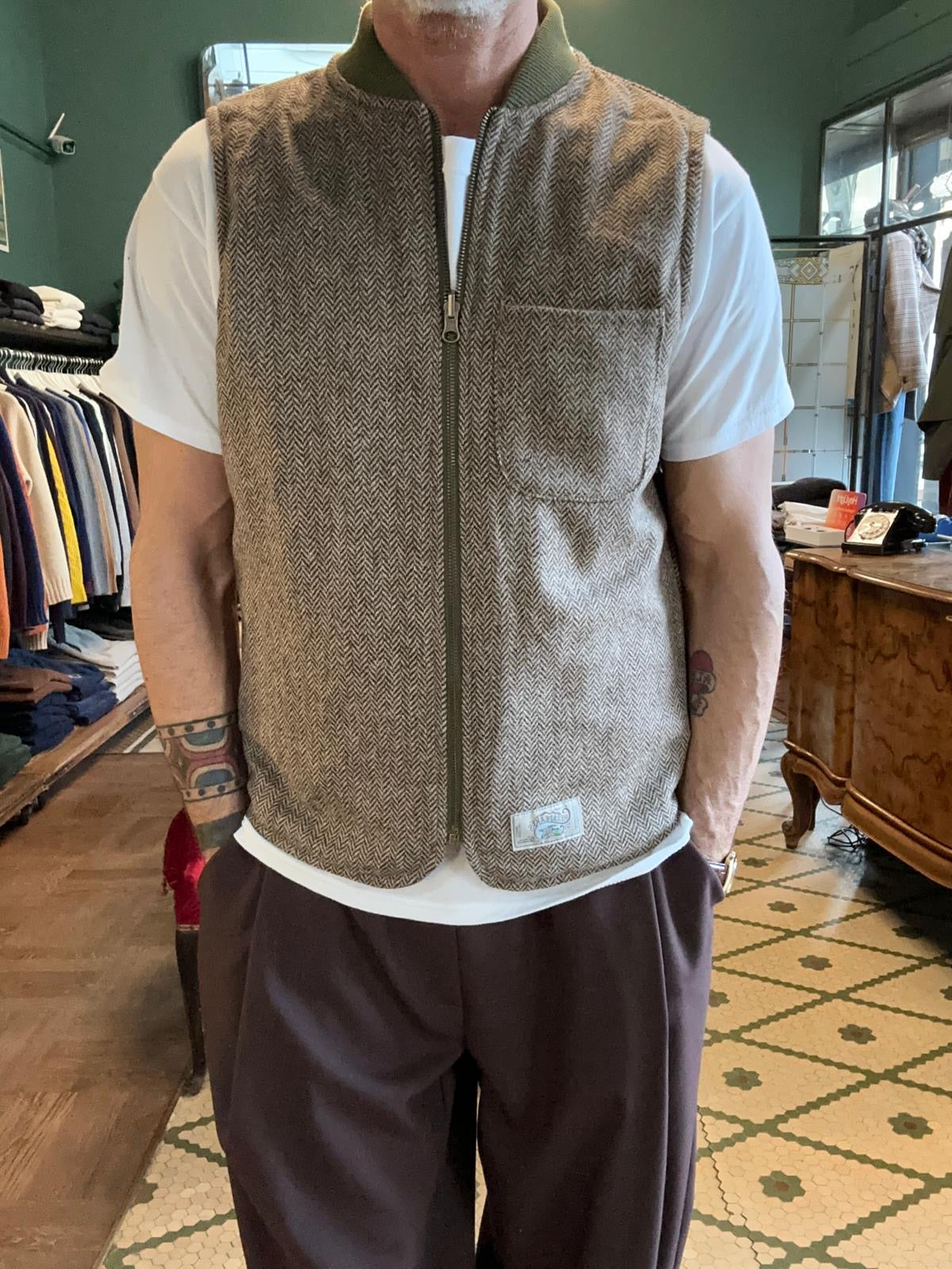 Gilet chesapeake’s double-face militare e in lana spigata