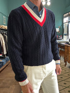 Maglione scollo V College misto lana