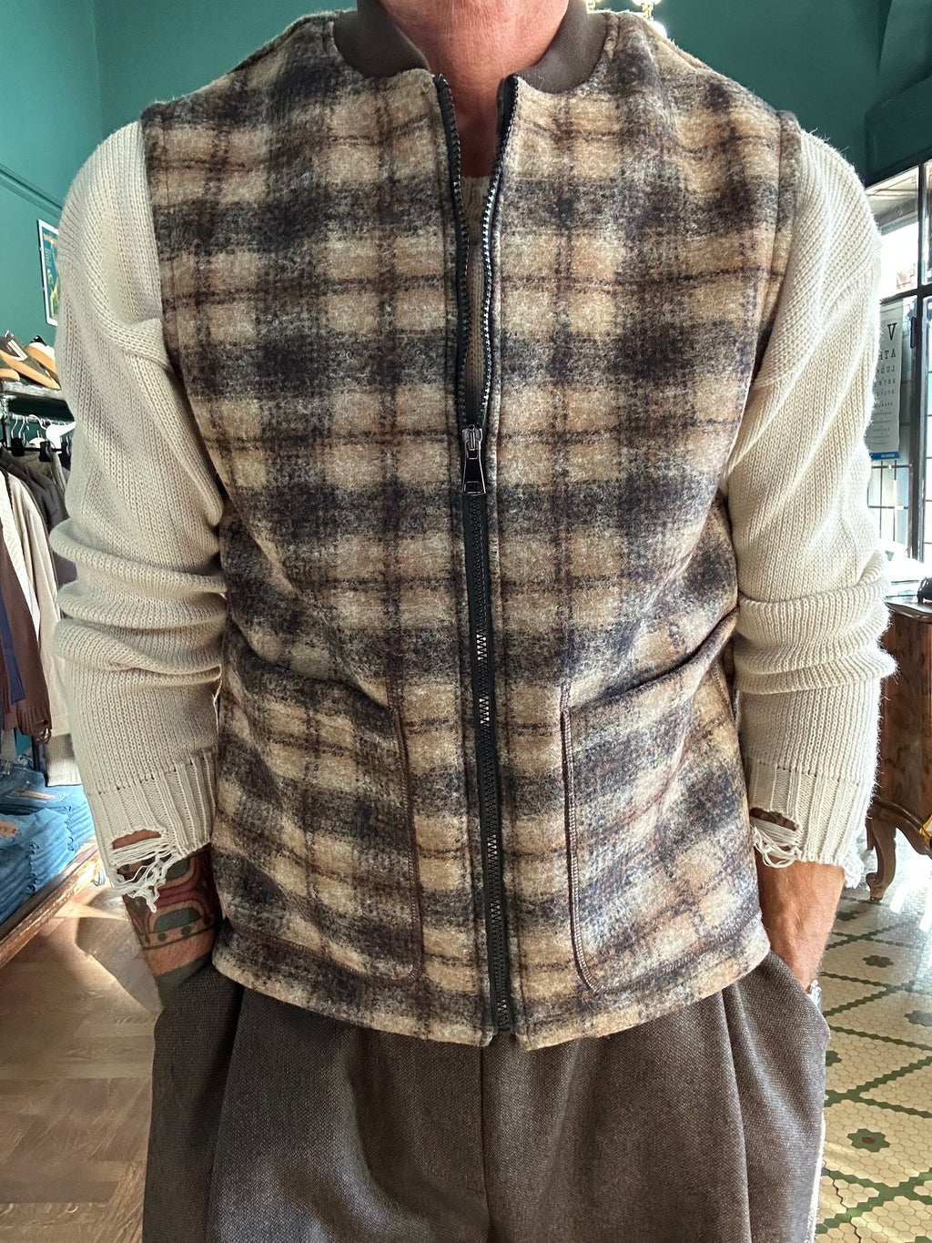 Gilet koon misto lana in panno con zip