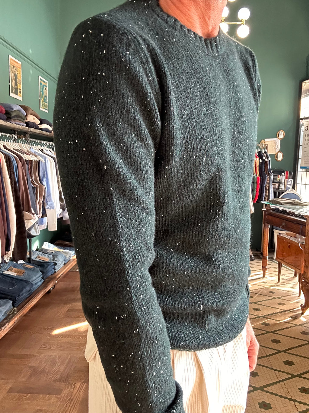 Maglione bottonato girocollo misto lana