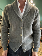 Cardigan sciallato in lana a coste
