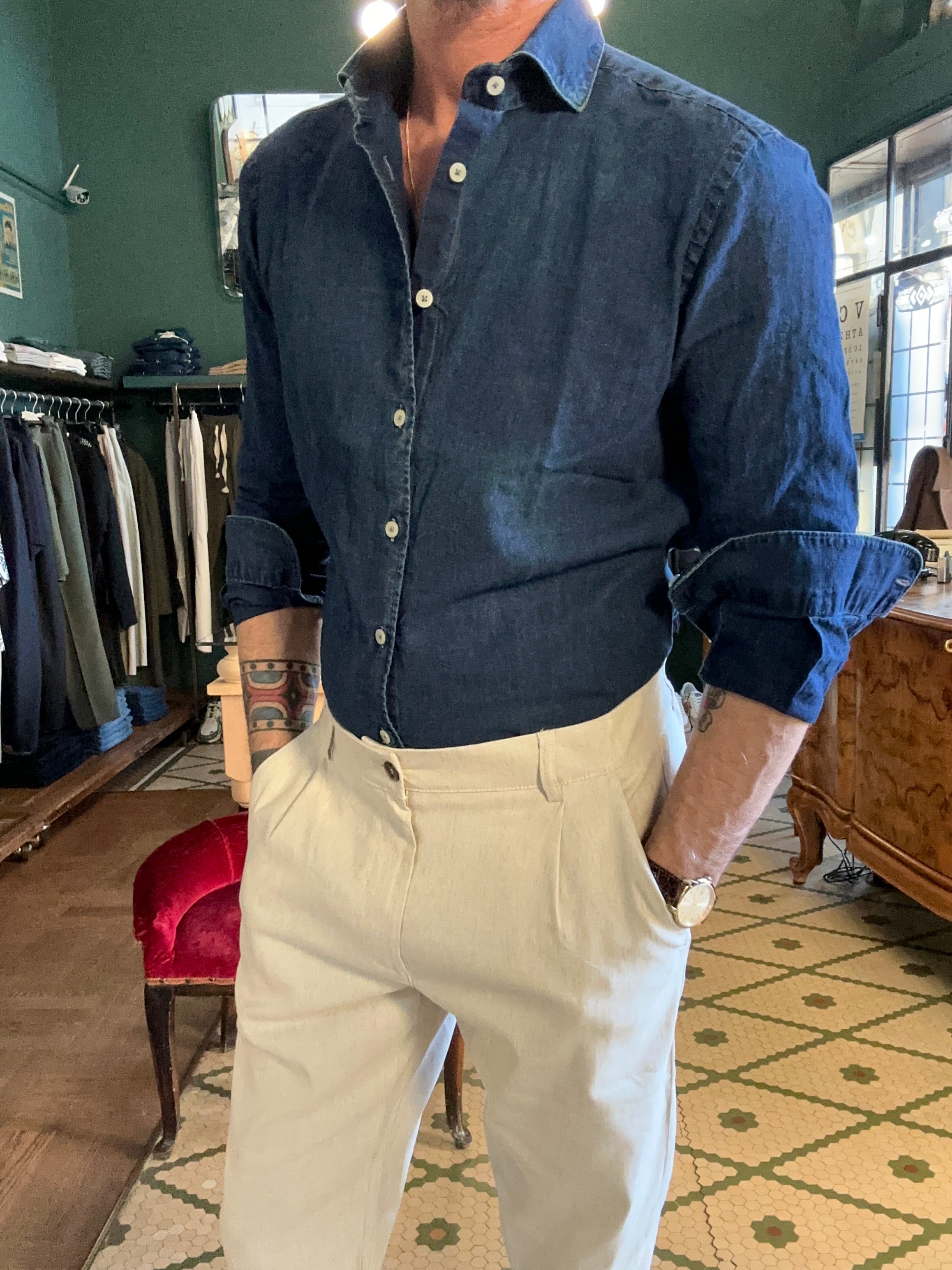 Camicia indaco effetto jeans