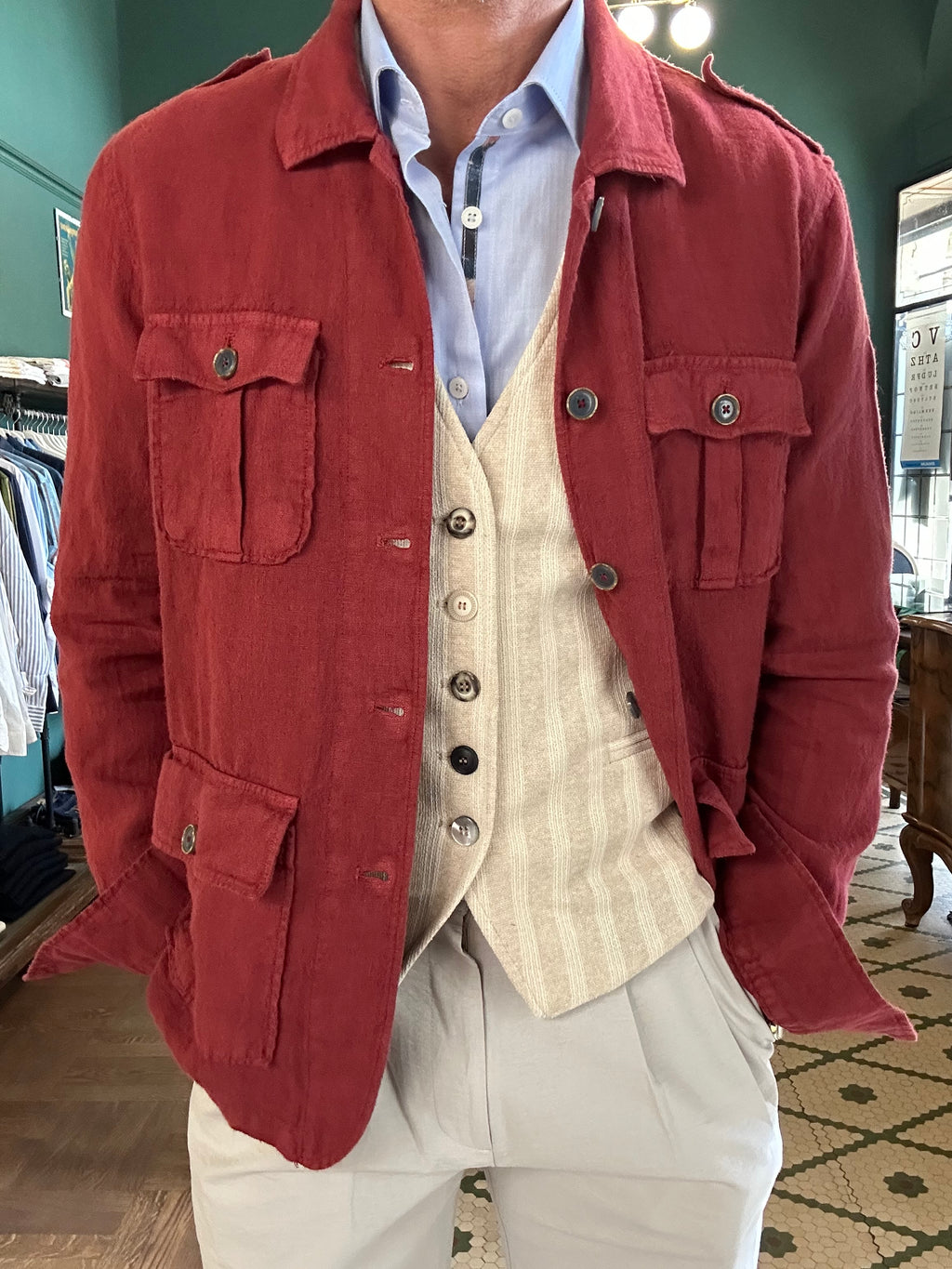 Brick linen safari jacket