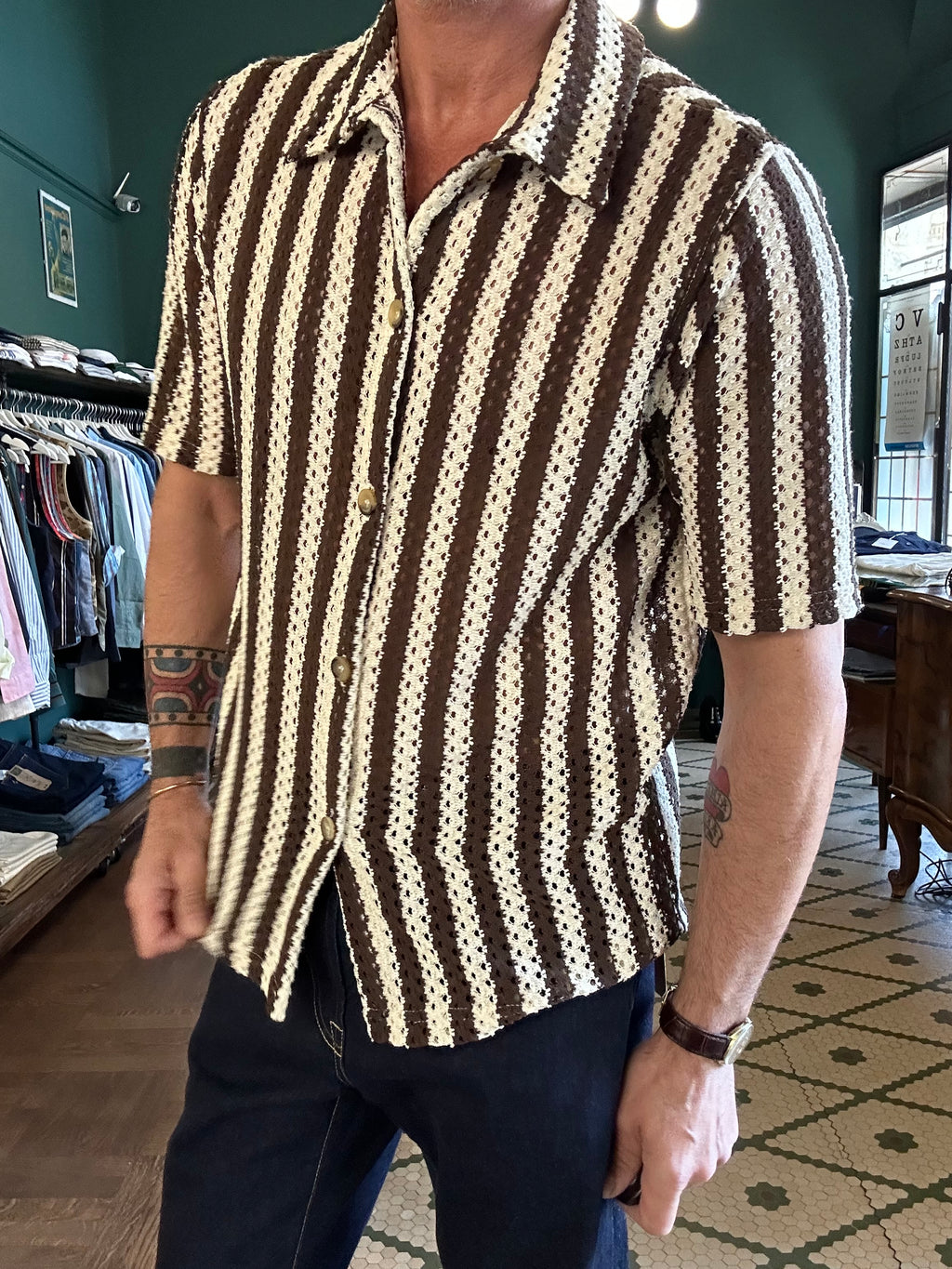 Polo camicia traforata lavorazione a uncinetto Made in Italy