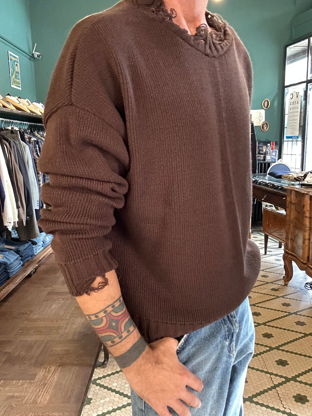 Maglione con rotture misto lana