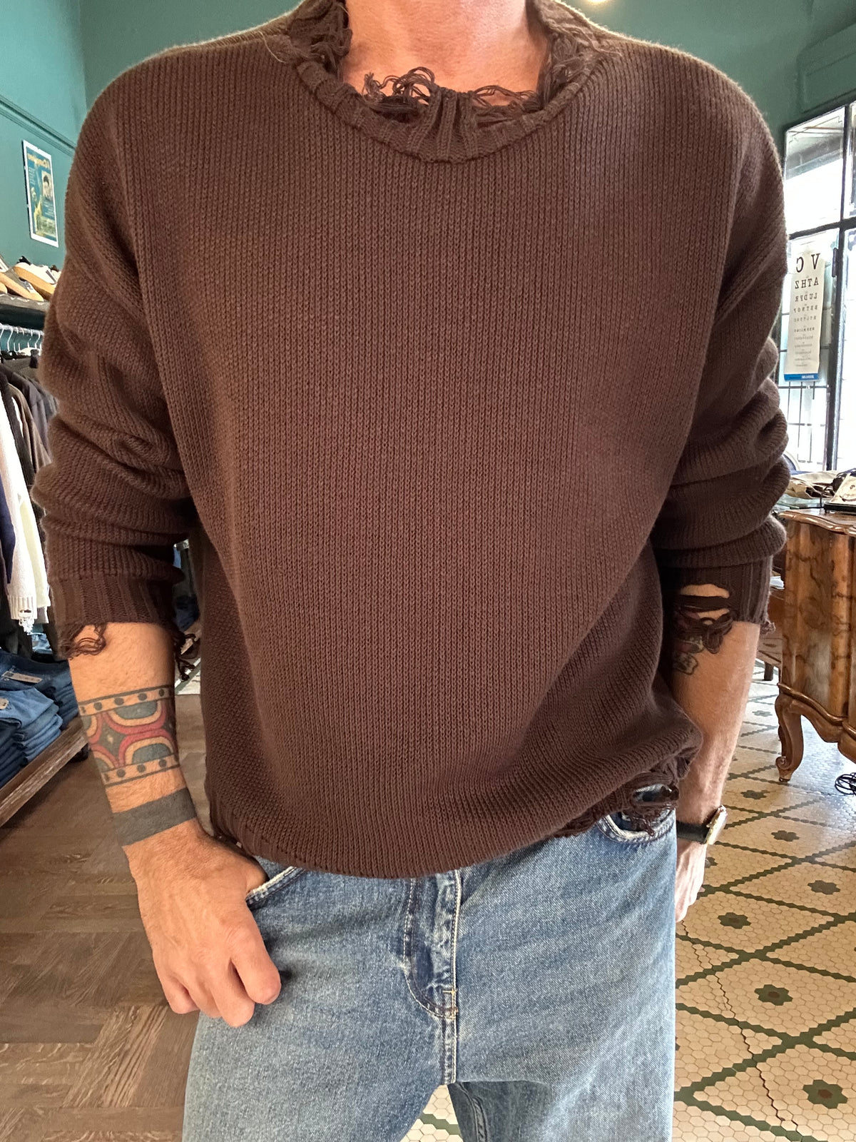 Maglione con rotture misto lana