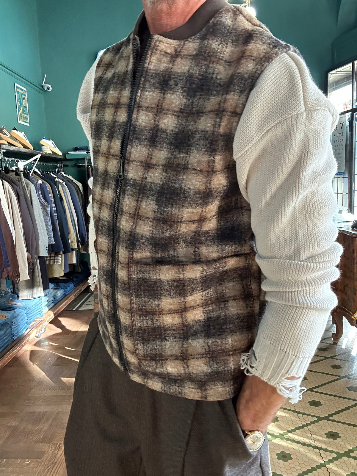 Gilet koon misto lana in panno con zip
