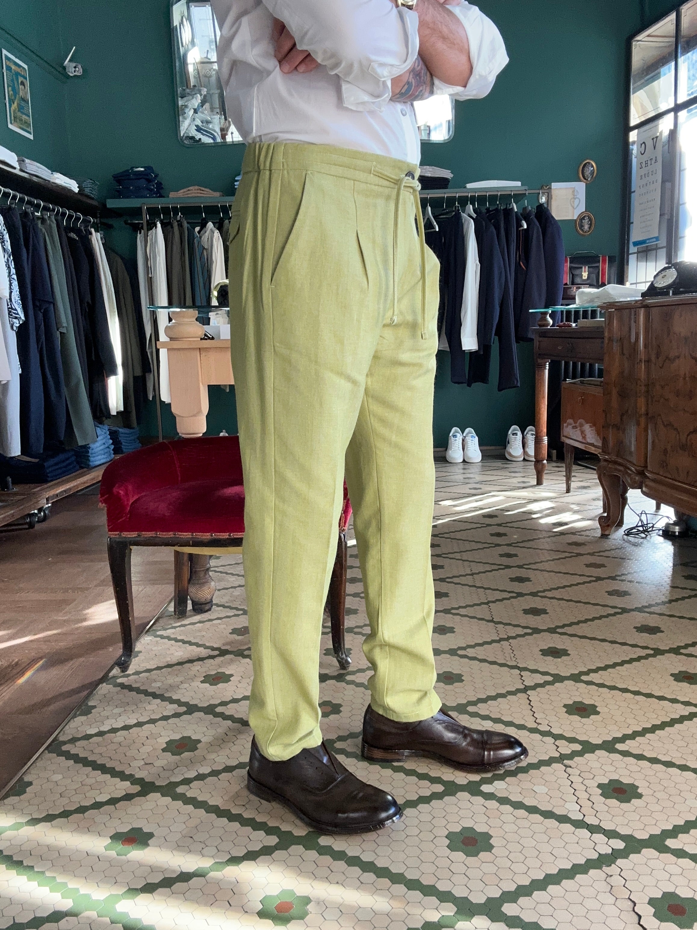 Herringbone fabric trousers