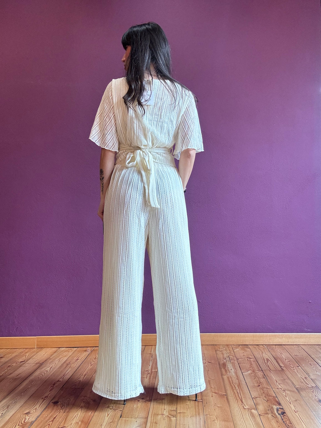 Crochet trousers with elasticated waist