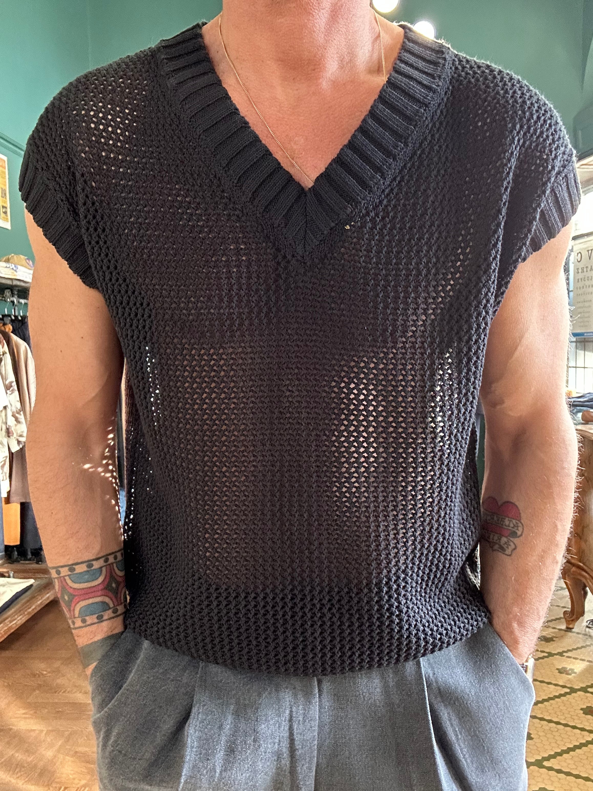 Gilet in cotone traforato nero