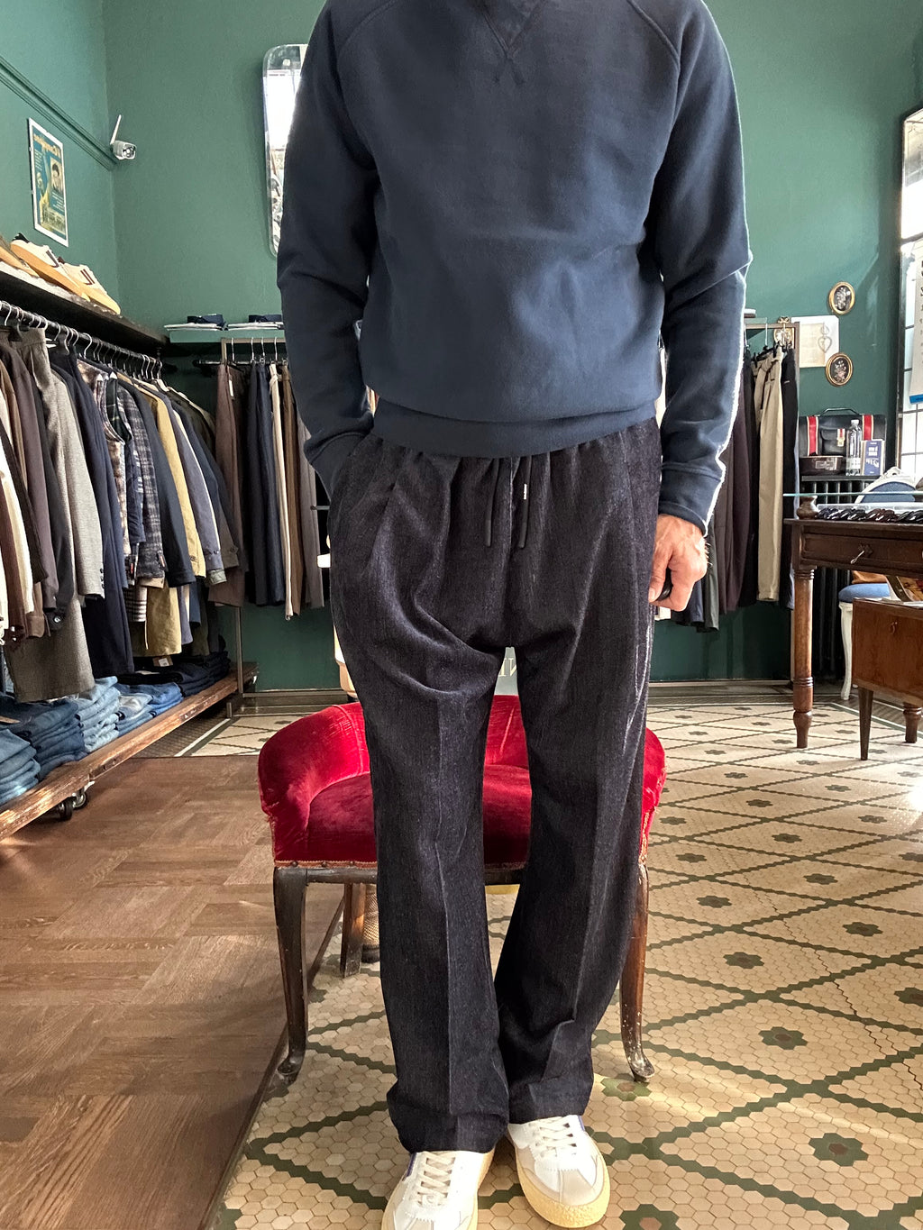 Pantalaccio loose fit effetto denim ciniglia