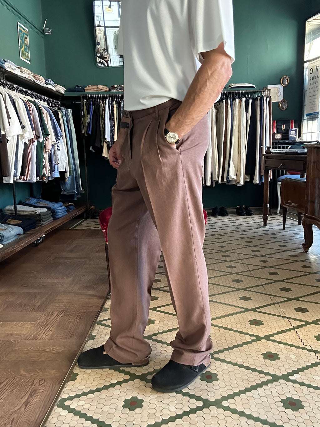 Pantalone con pence regular fit misto lino