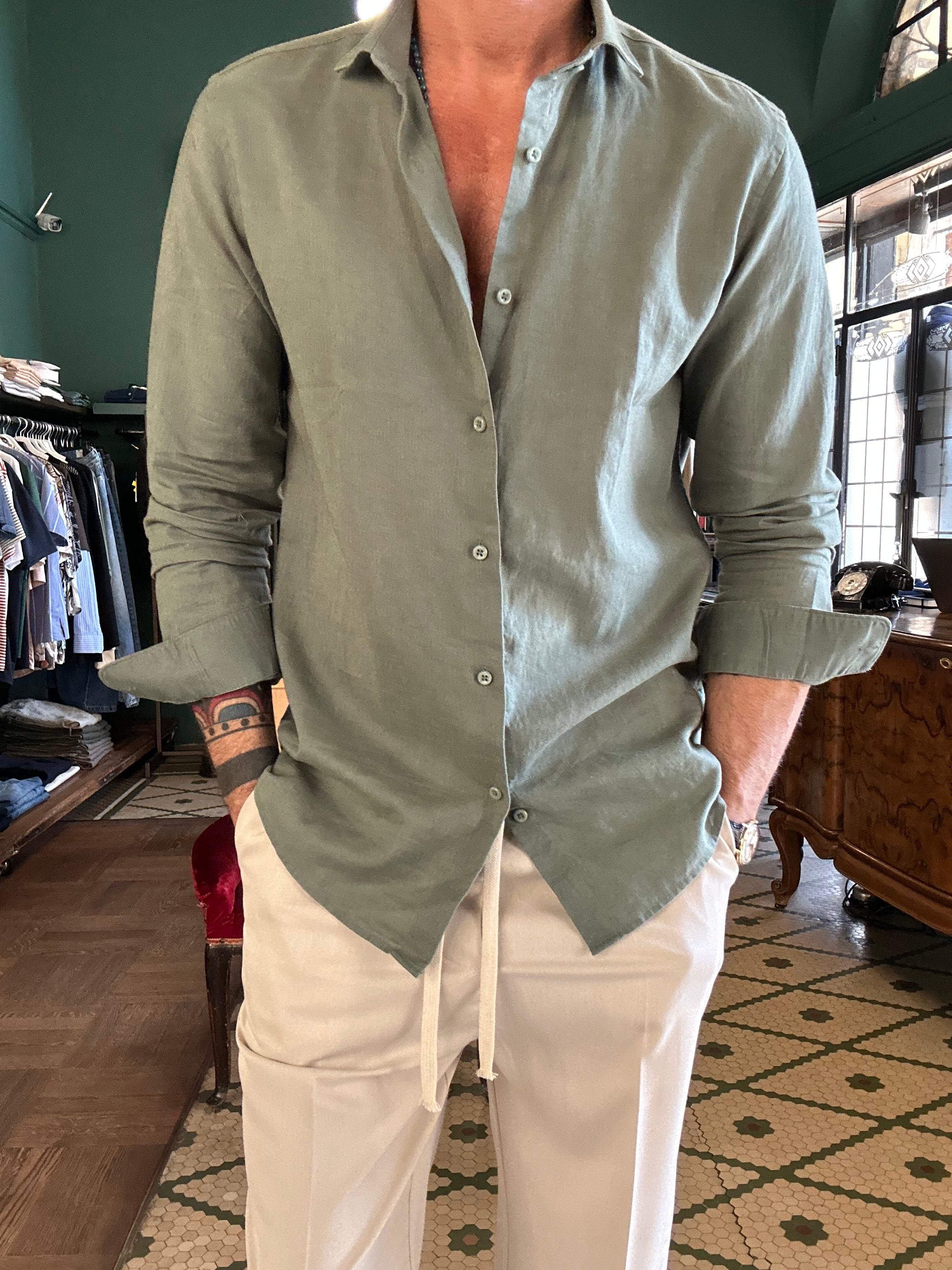 Camicia 100% lino collo Capri