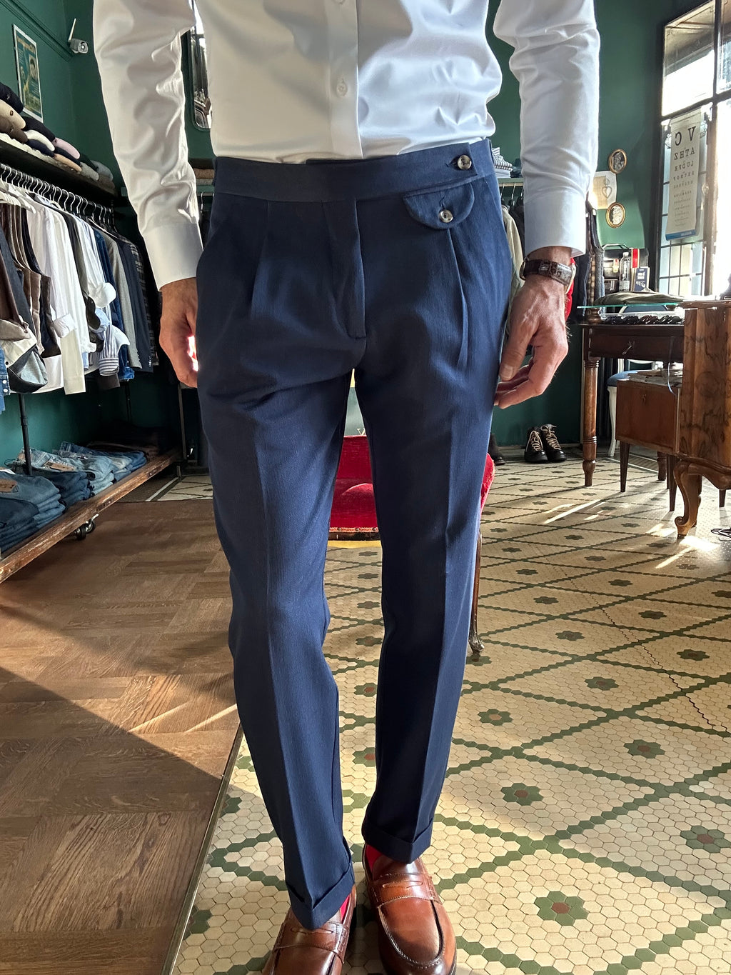 Pantalone pence chambray