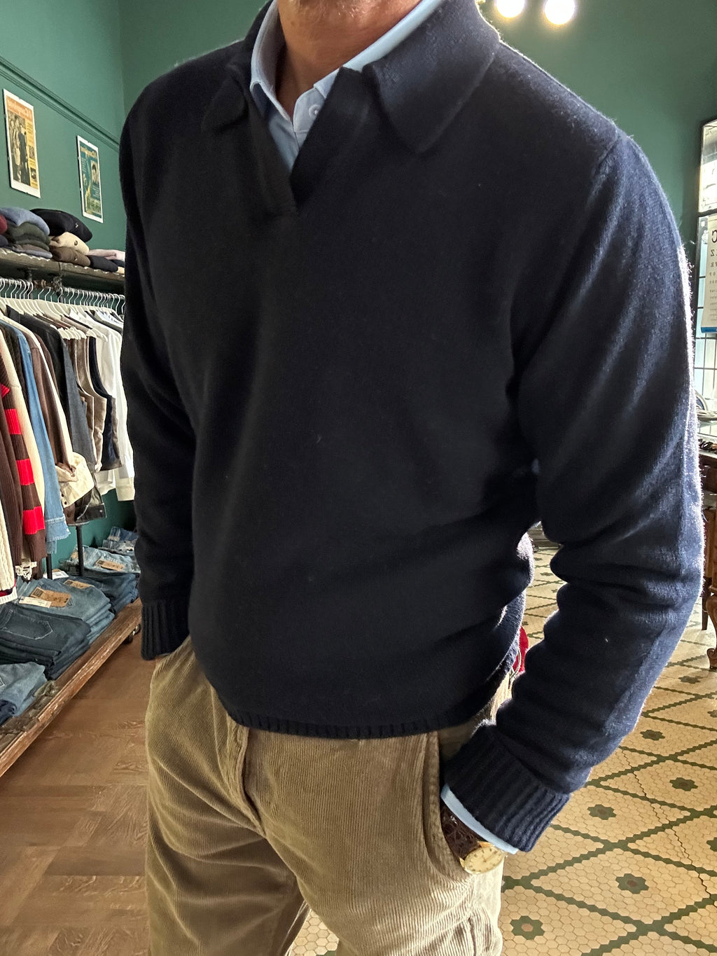 Maglione polo misto lana e cashmere