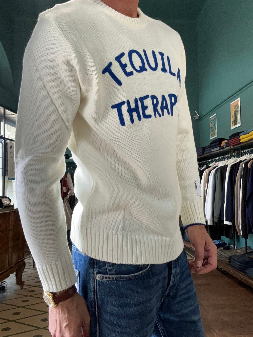 Maglione "Tequila Therapy" Girocollo Bianca