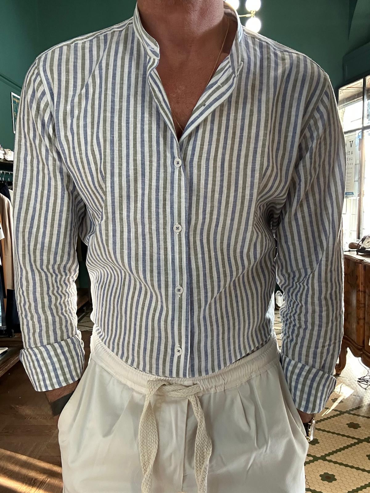 Camicia coreana in cotone a righe