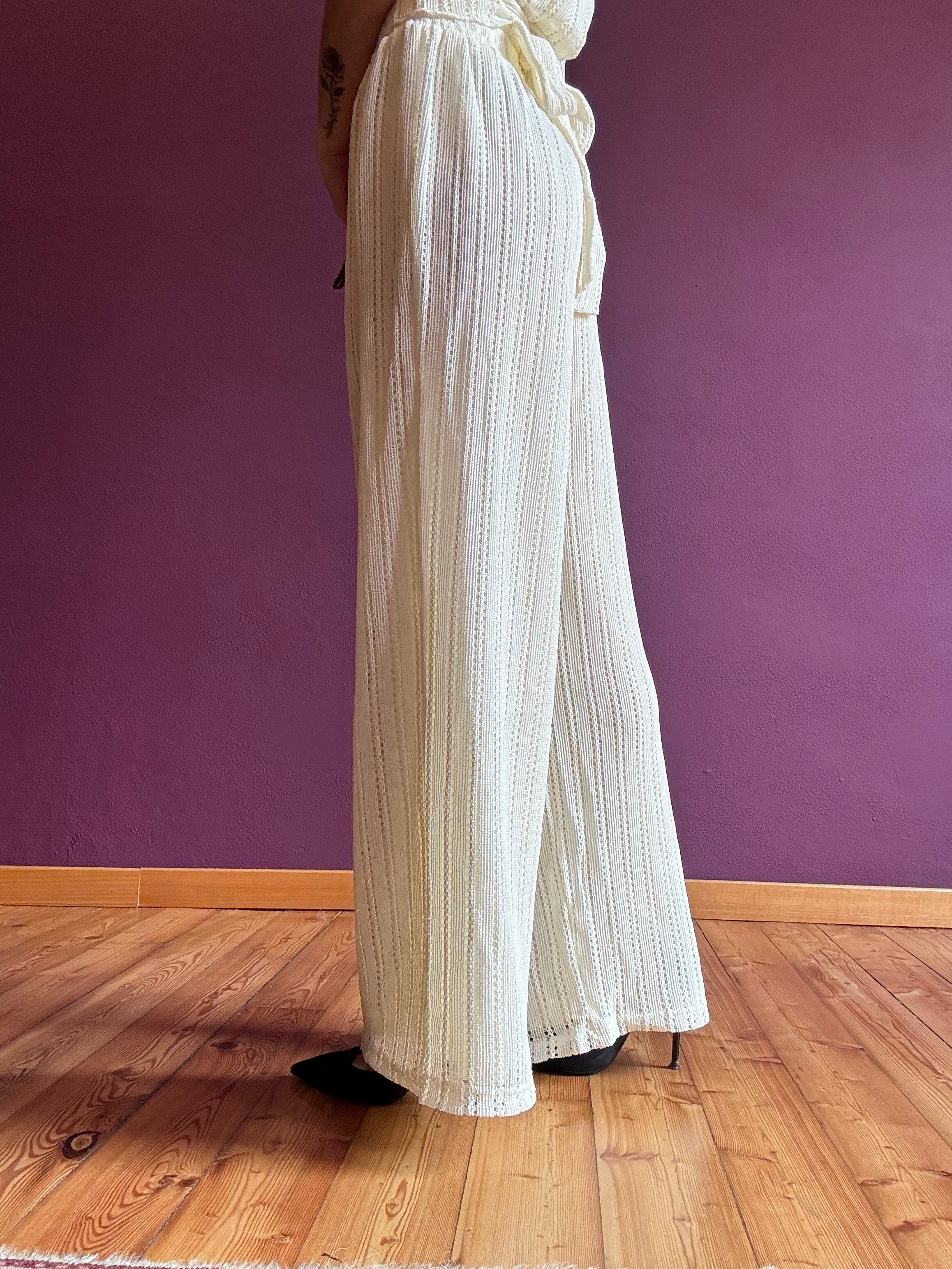 Crochet trousers with elasticated waist