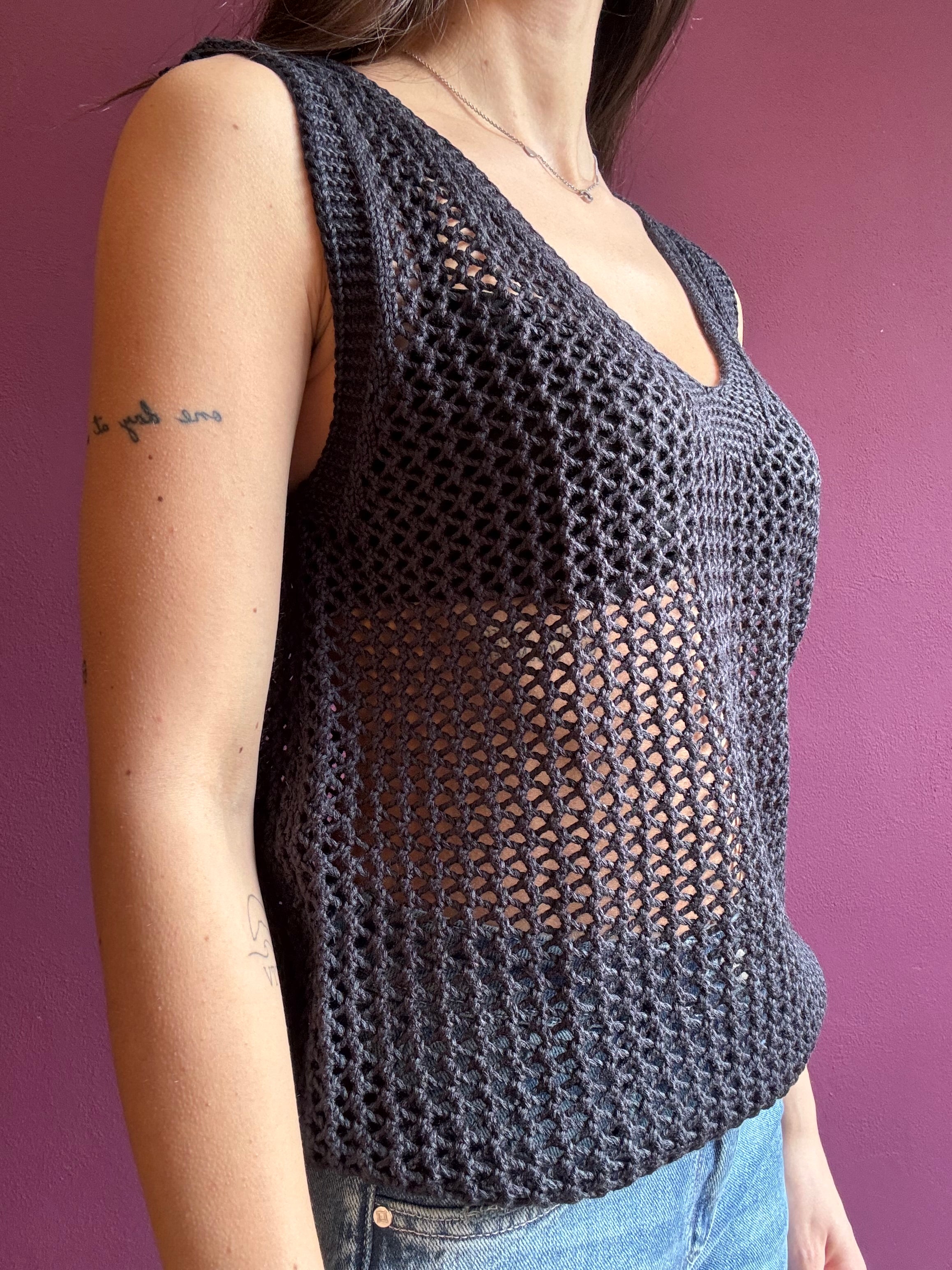 Canottiera crochet nero