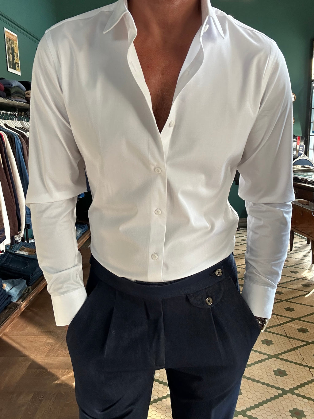 Camicia no stiro misto bambù