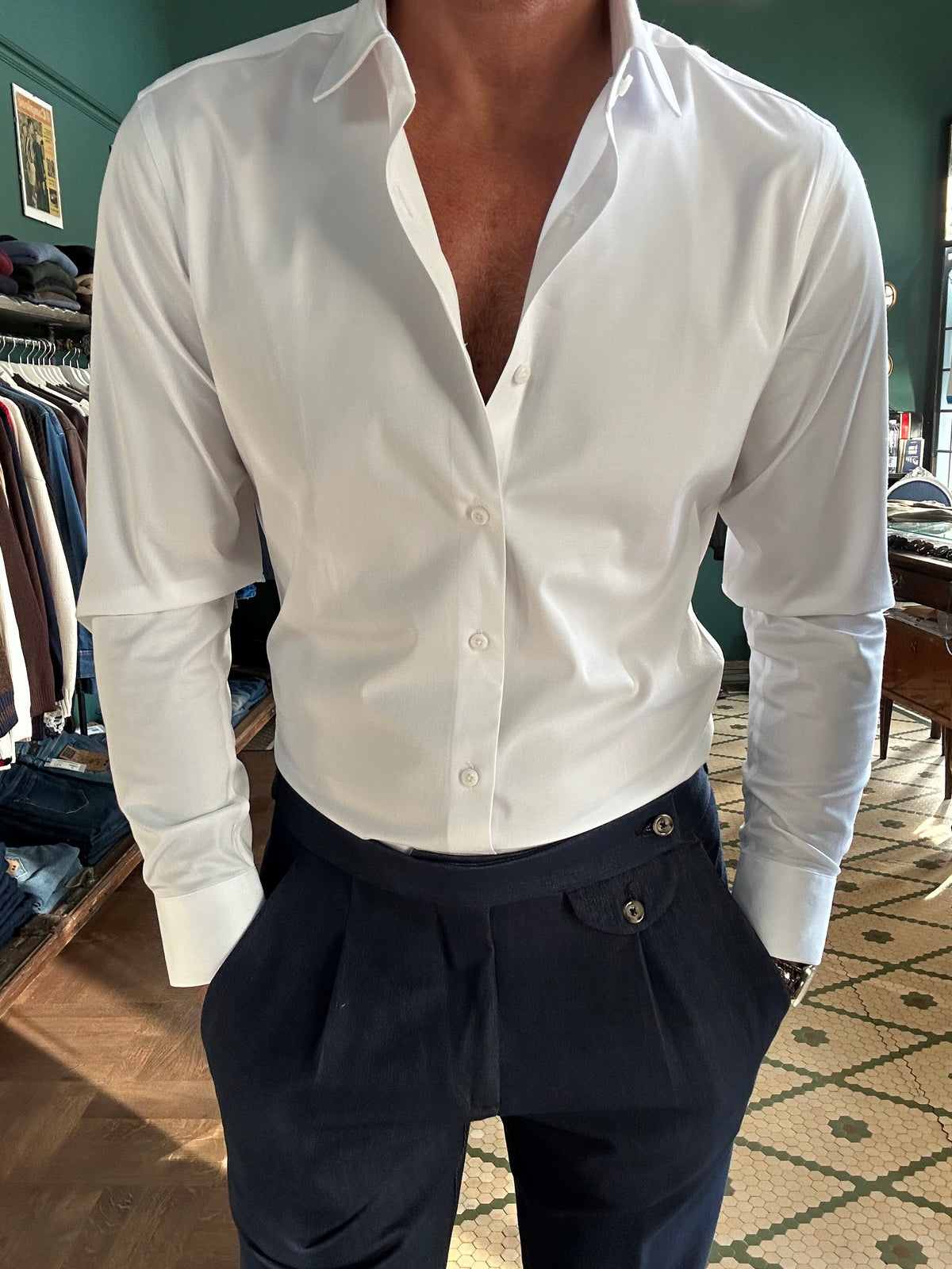 Camicia no stiro misto bambù