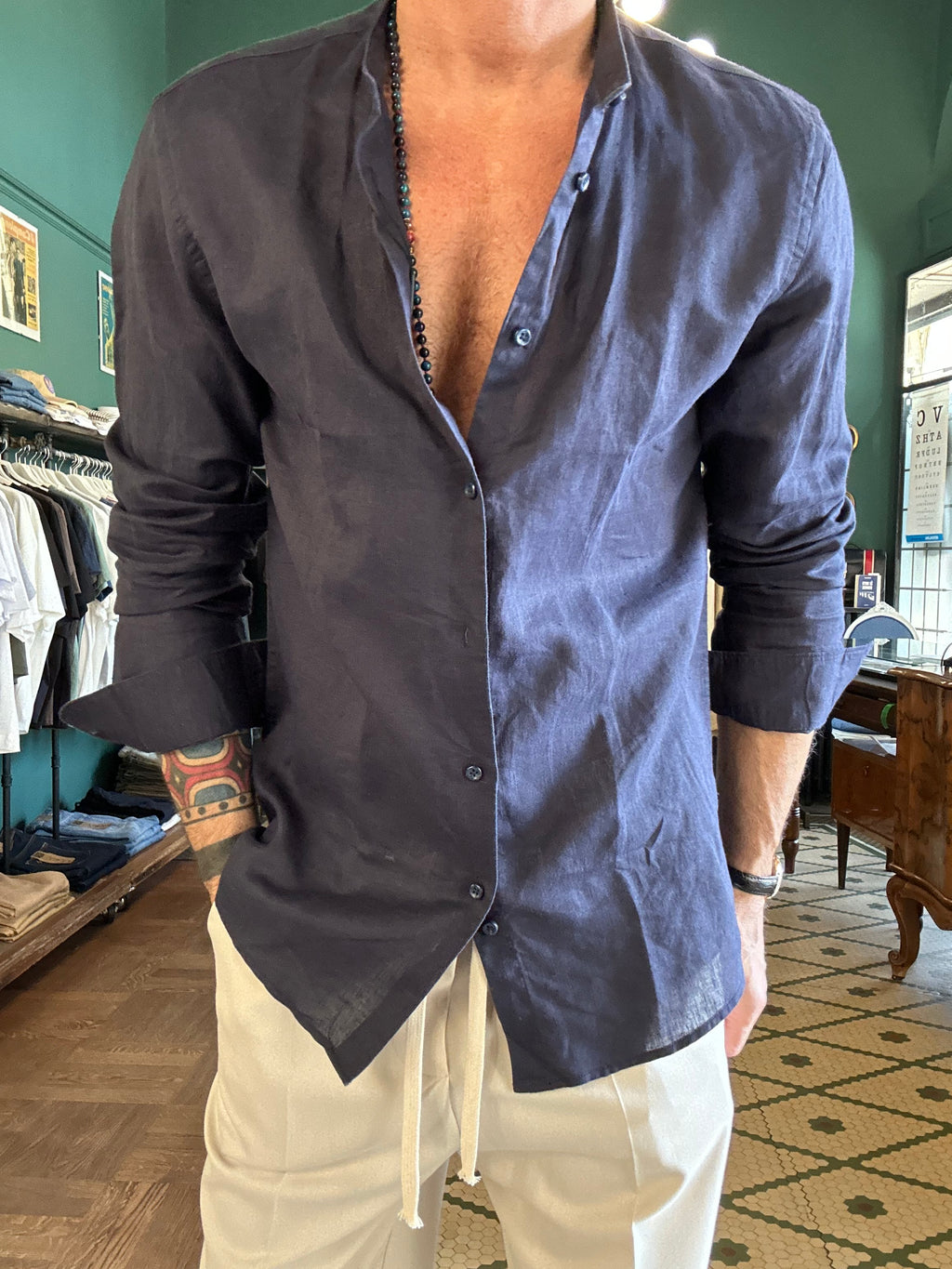 Camicia 100% lino collo coreano