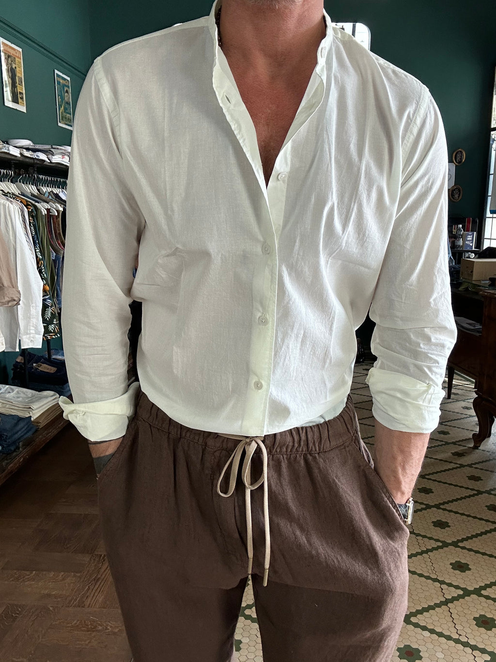 Camicia coreana in mussola di cotone