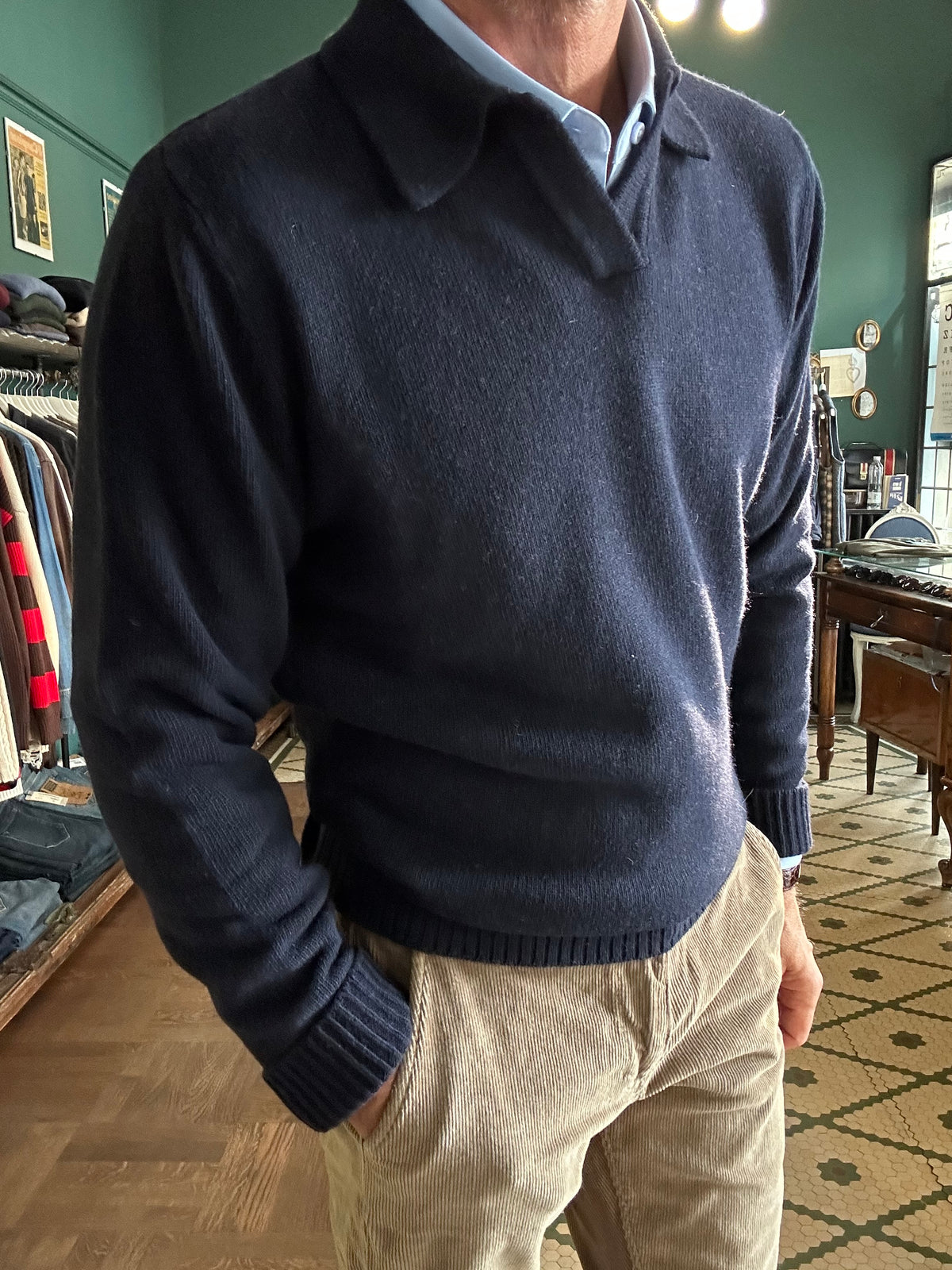 Maglione polo misto lana e cashmere