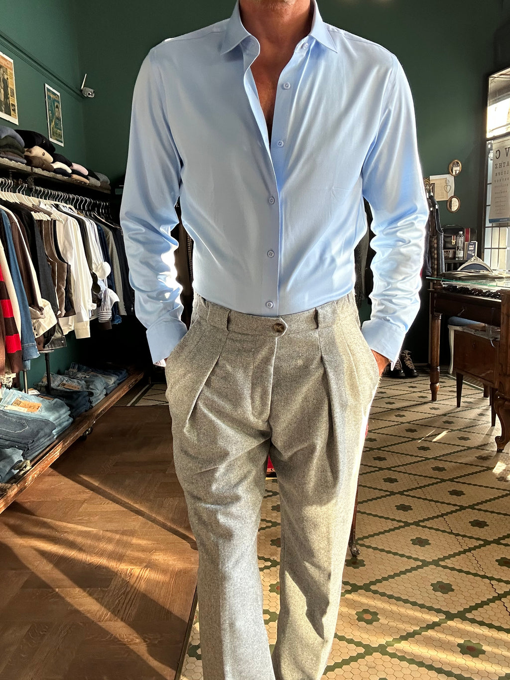 Camicia no stiro misto bambù