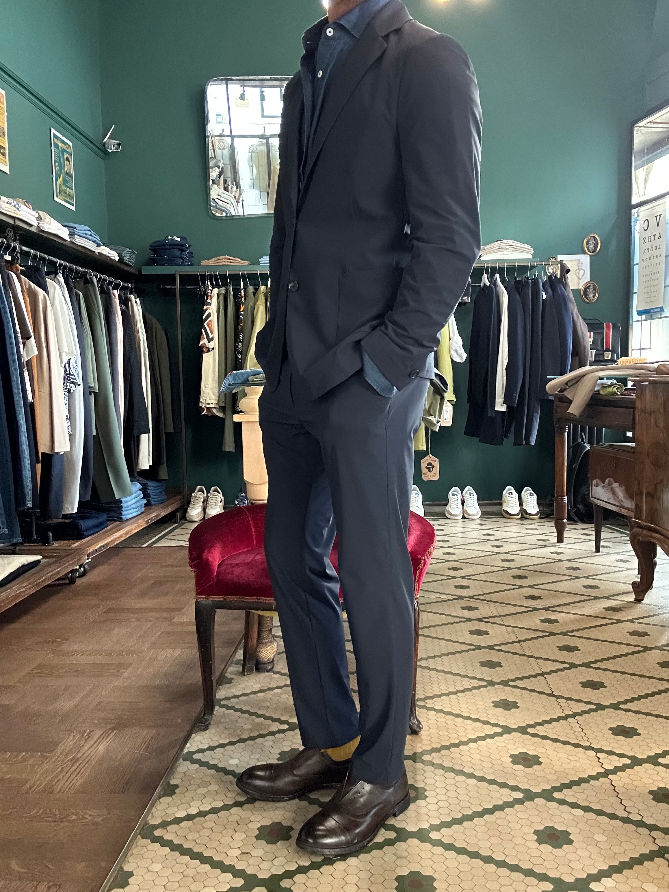 Abito no-stiro blu tessuto tecnico