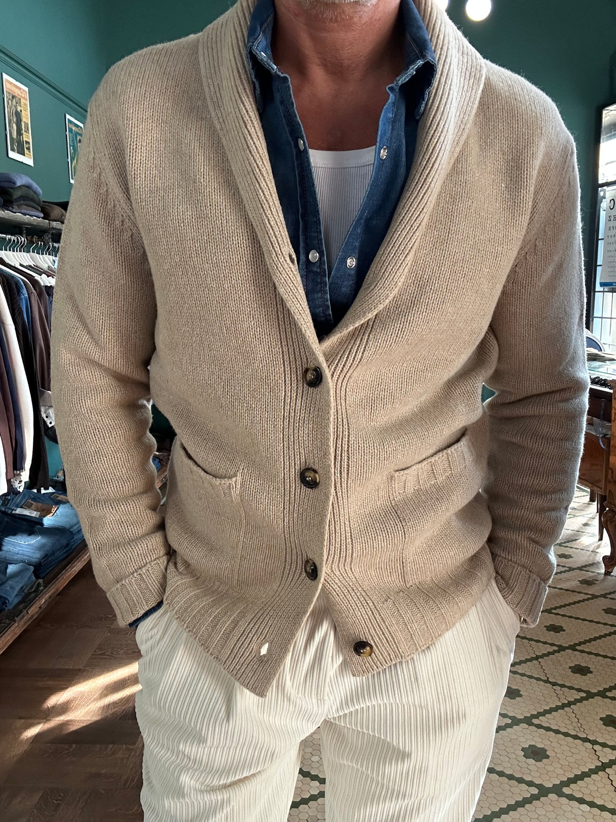 Cardigan sciallato 100% lana Made in Italy