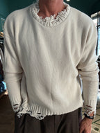 Maglione con rotture misto lana