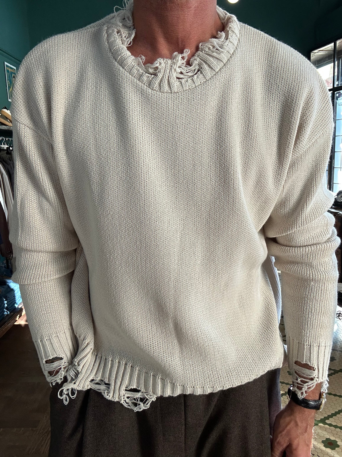 Maglione con rotture misto lana