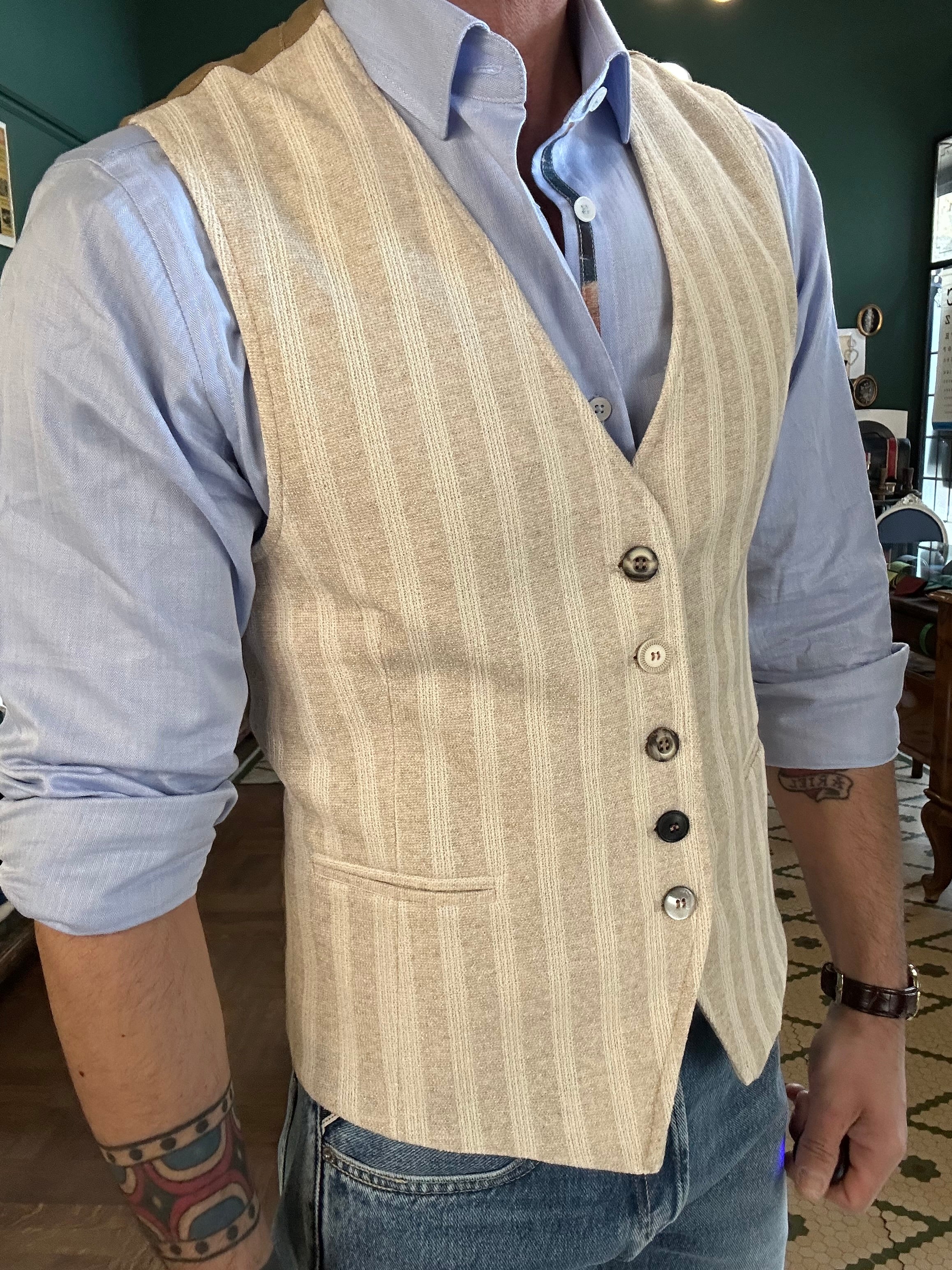 Gilet koon a righe beige frisé