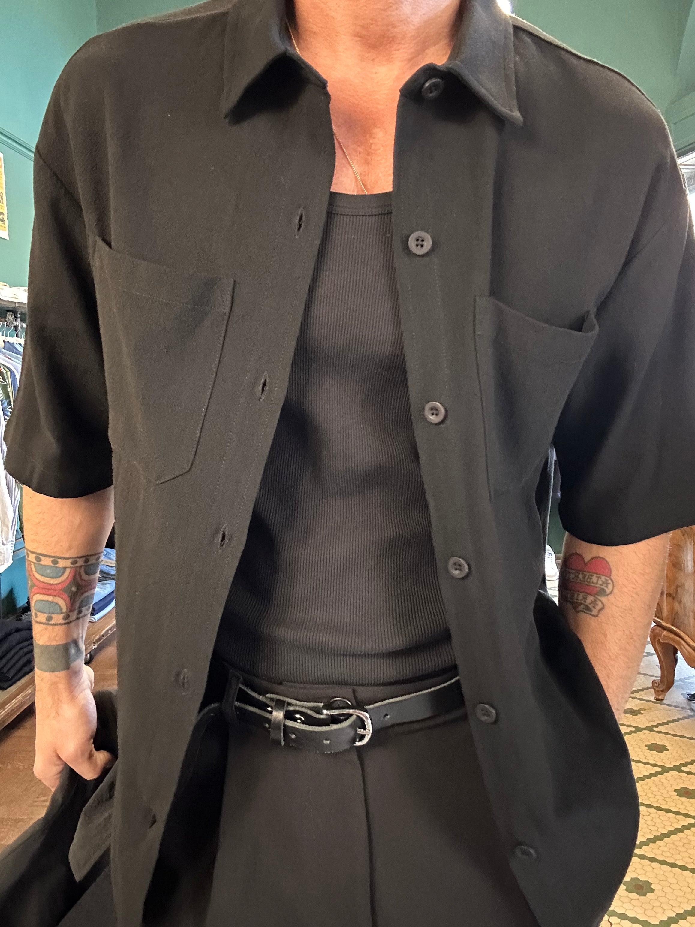 Oversized short-sleeve linen blend shirt