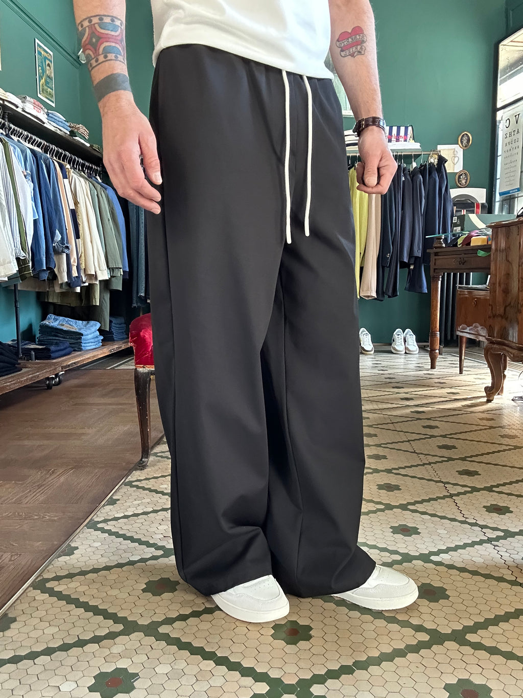 Black oversized wide-leg trousers