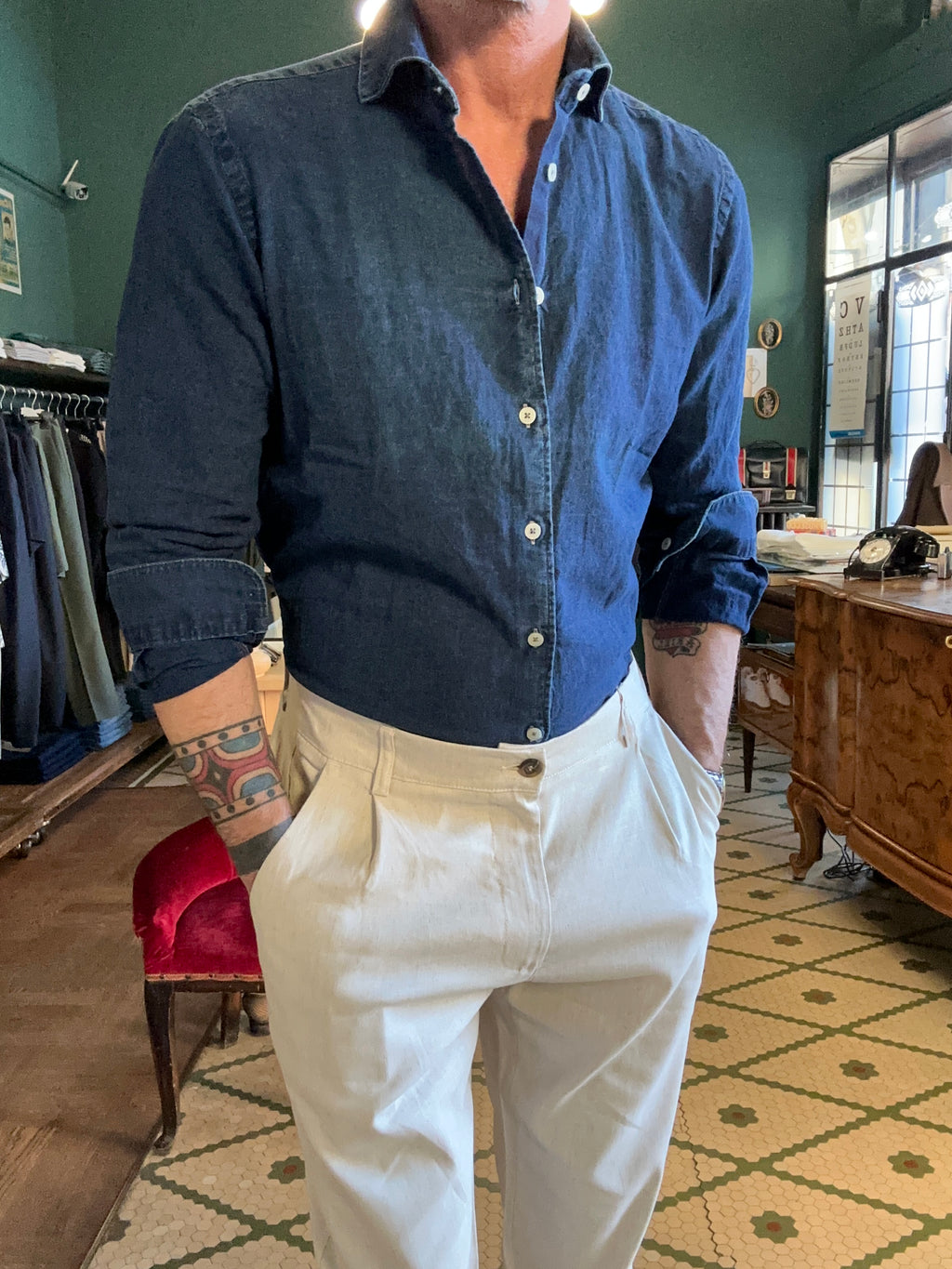 Camicia indaco effetto jeans