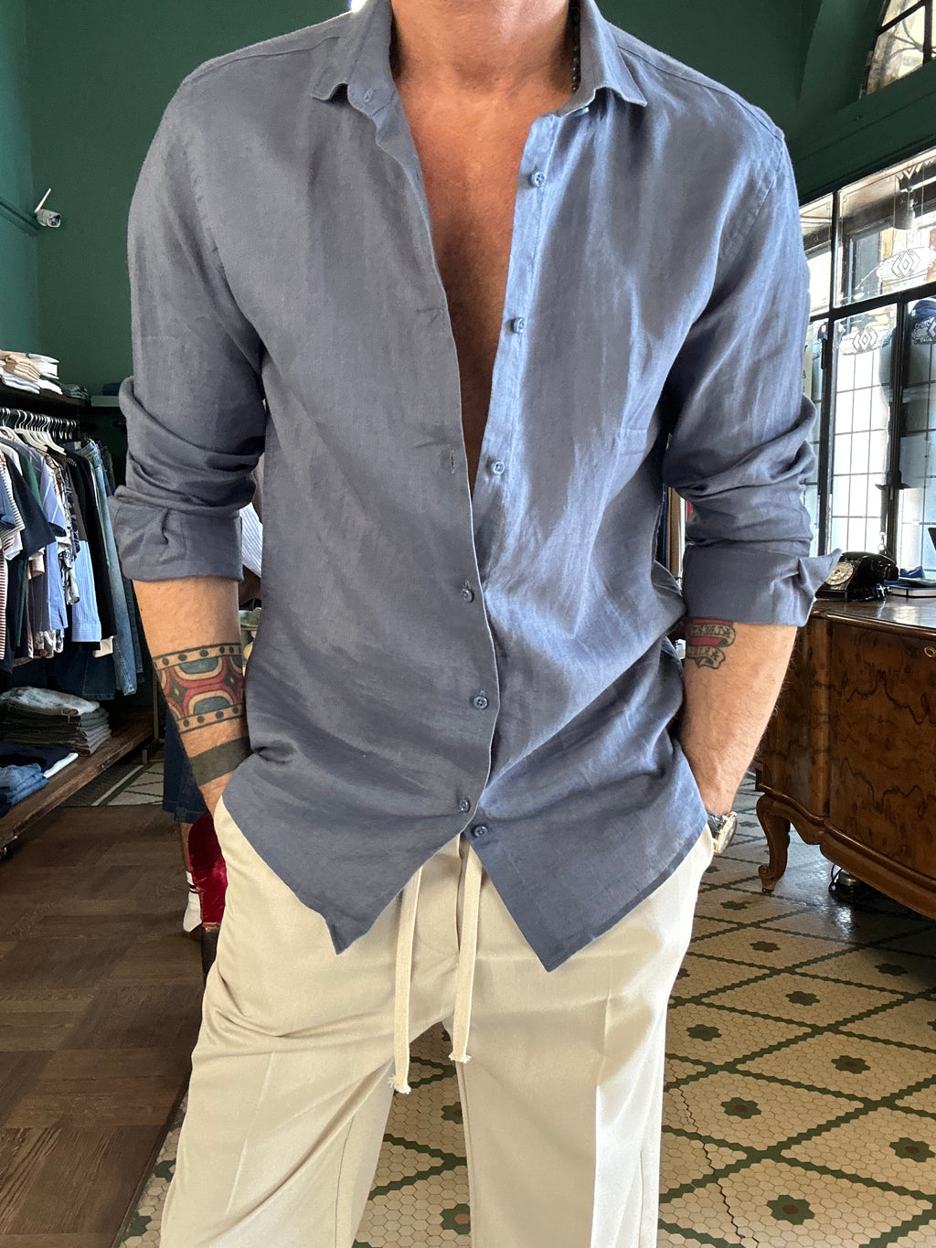 Camicia 100% lino collo Capri