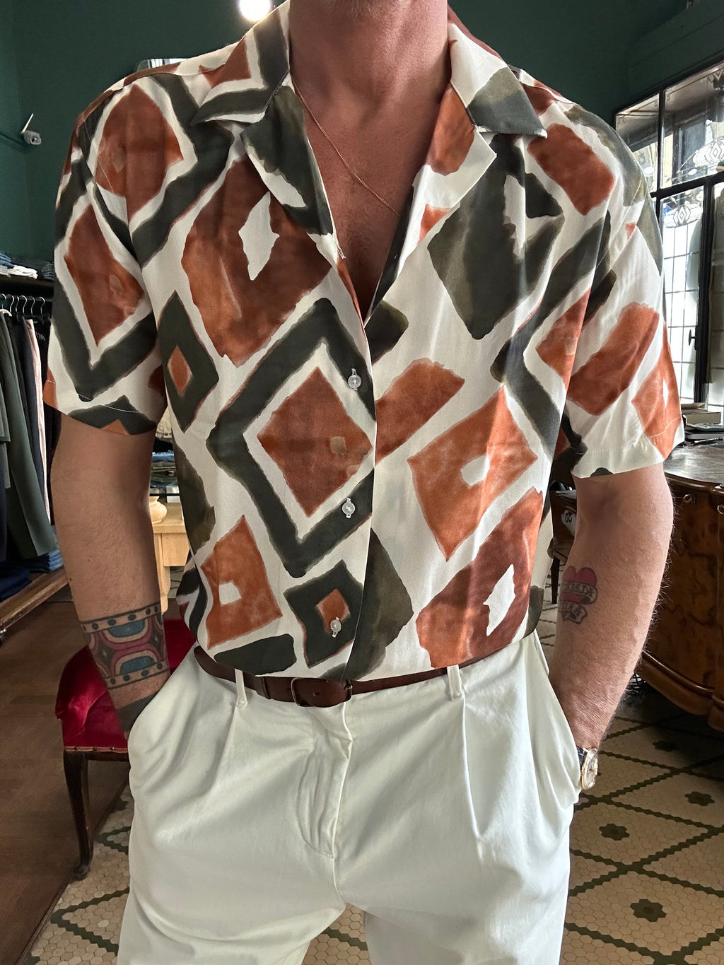 Maori viscose Hawaii-collar shirt