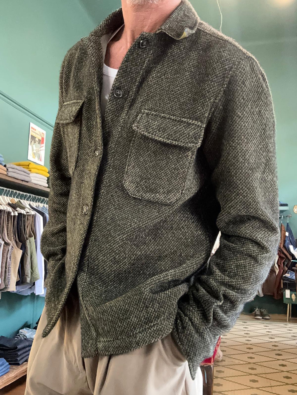 Camicia casacca boucle verde