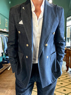 Double-breasted denim suit