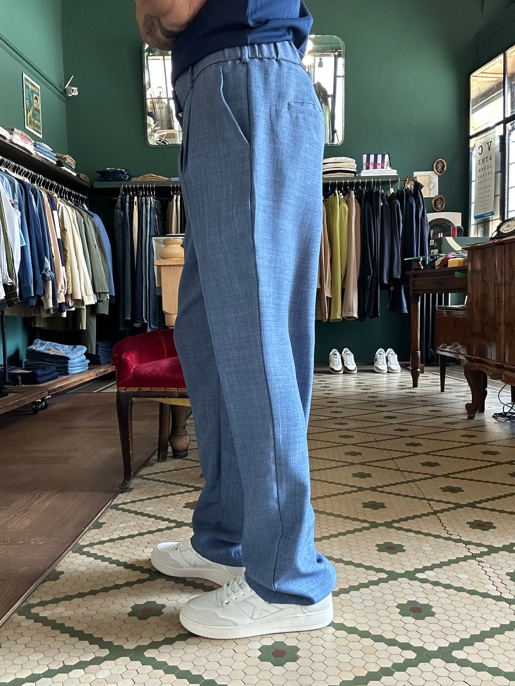 Mottled fabric trousers