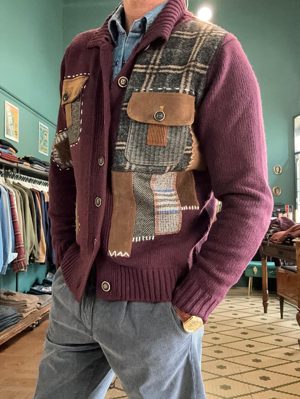 Cardigan in lana con patch