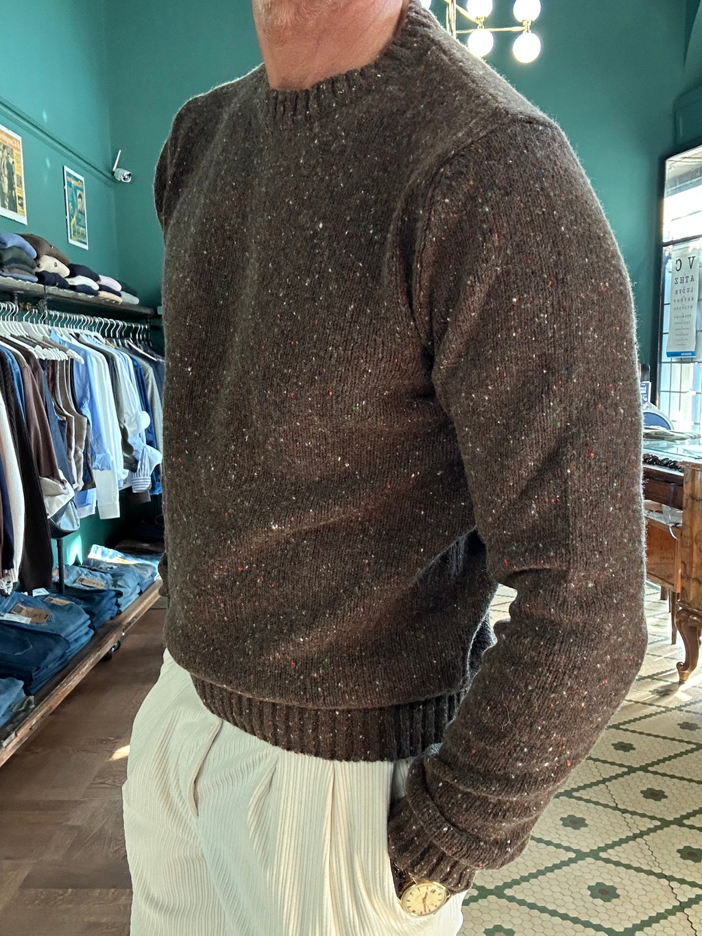 Maglione bottonato girocollo misto lana