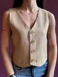 Gilet misto lino crop